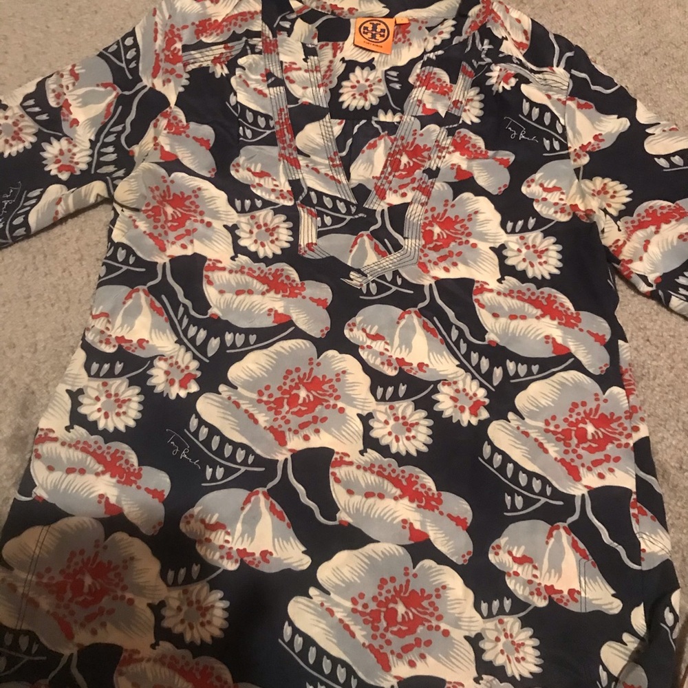 Tory Burch tunic- red, blue, gray